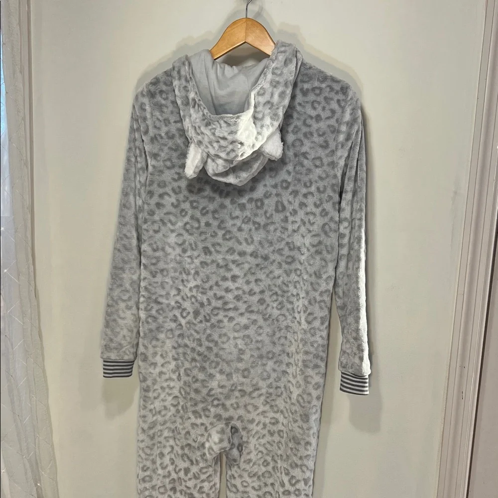Leopard Print Hooded Onesie with furry ears